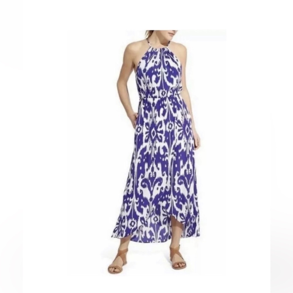 Athleta Blue White Printed Maxi Dress Adjustable Strap Size Large